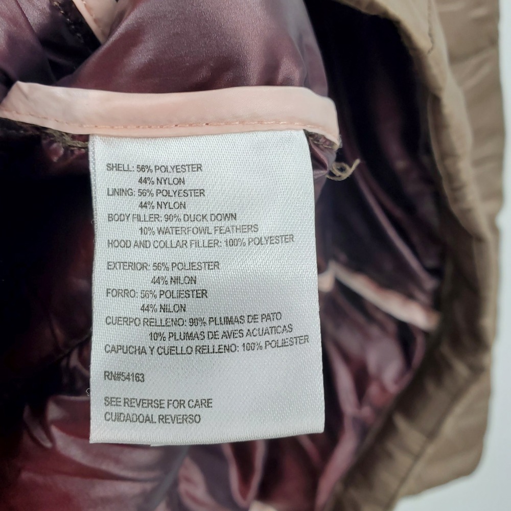 Andrew Marc Womens Packable Down Puffer Jacket Taupe Large Long Lightweight Coat - Picture 7 of 10